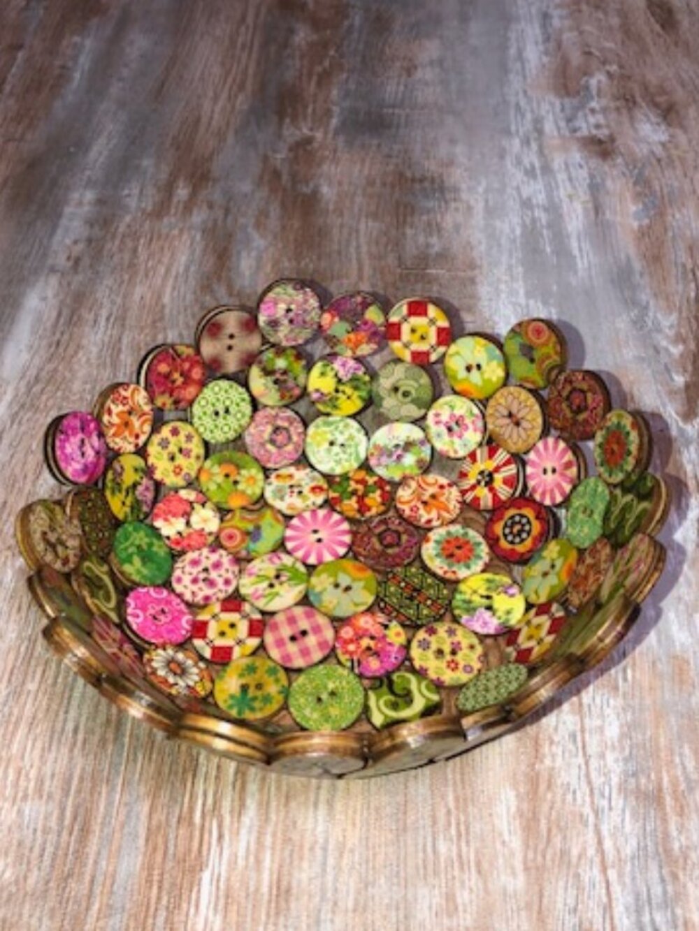 Handmade Colorful Double Wooden Button Decorative Catchall Bowl